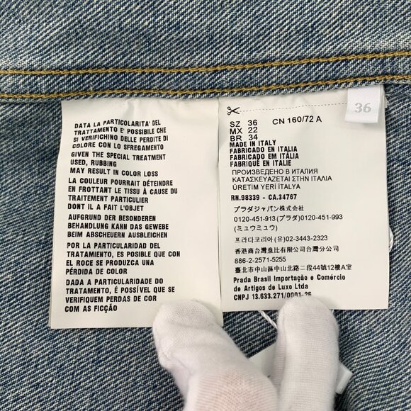 Prada Womens Short-Sleeve Denim Button-Up Shirt With Chest Pocket & Logo Patch - Picture 8 of 8